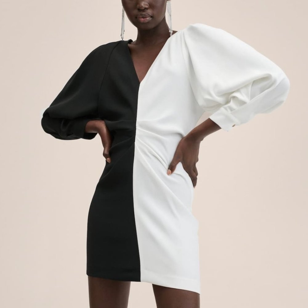 NEW Mango black white open back mini dress